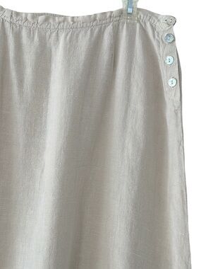 100% Linen Neutral Beige A-Line Maxi Skirt Side Buttons Inner Self Size Large